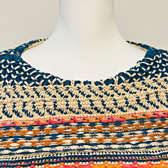 Lou & Grey Knit Crochet Cropped Sweater Top Multicolor Boho Drawstring Oversized - Picture 10 of 12